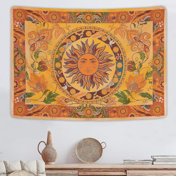 Burning Sun Tapestry Flower Rattan Tapestry Vintage Floral Hanging Room (51,2 X 59,1 tommer)
