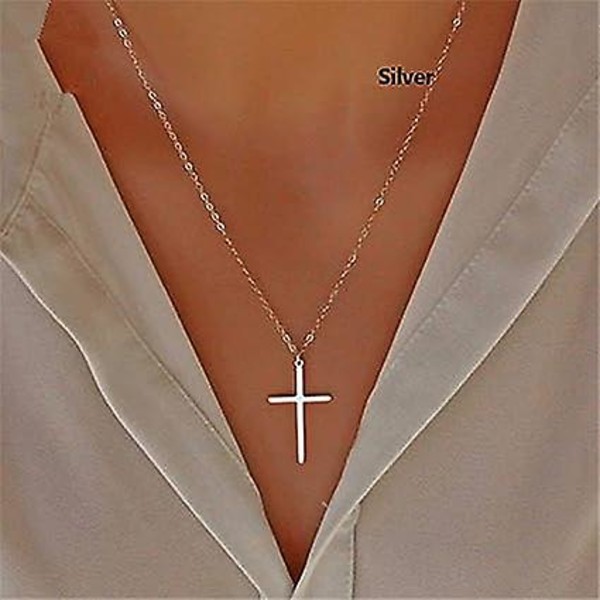 Trendy Halskjede Cross Pendant Kjede smykker for kvinner og jenter (sølv)