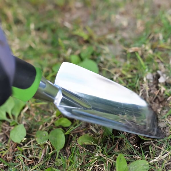 Hagespade i rustfritt stål med ergonomisk grep og sklisikkert mykt gummihåndtak for omplanting, luking, graving og planting