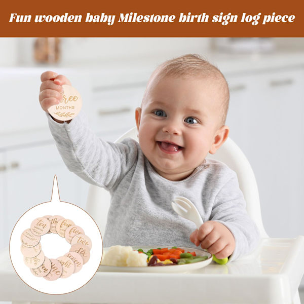 Baby Milestone-kort, 14 dubbelsidiga träkort för månadsvisa milstolpar för nya föräldrar, nyfödd babygåva 0-12 månader, tillväxttracker