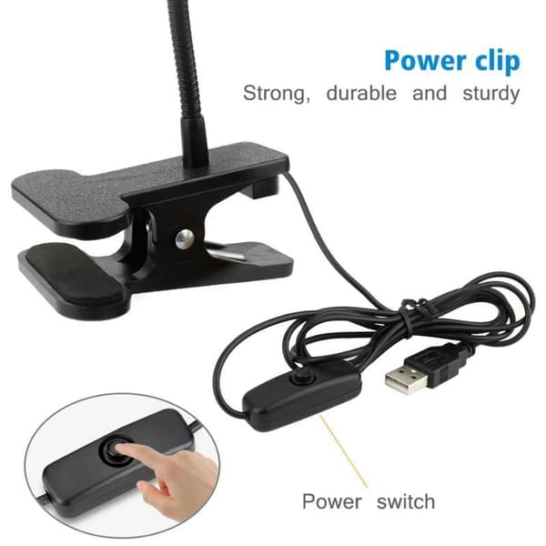 USB-drevet leselampe med klips, 3W, svart