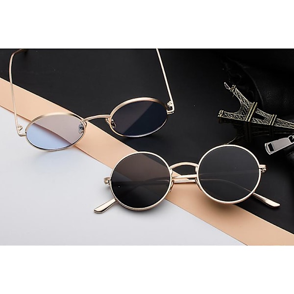 Kultakehykset mustilla ja harmailla glitterillä - klassiset polarisoidut aurinkolasit miehille ja naisille pyöreät retro vintage metallikehykset Lennon Unisex UV400-suojalla
