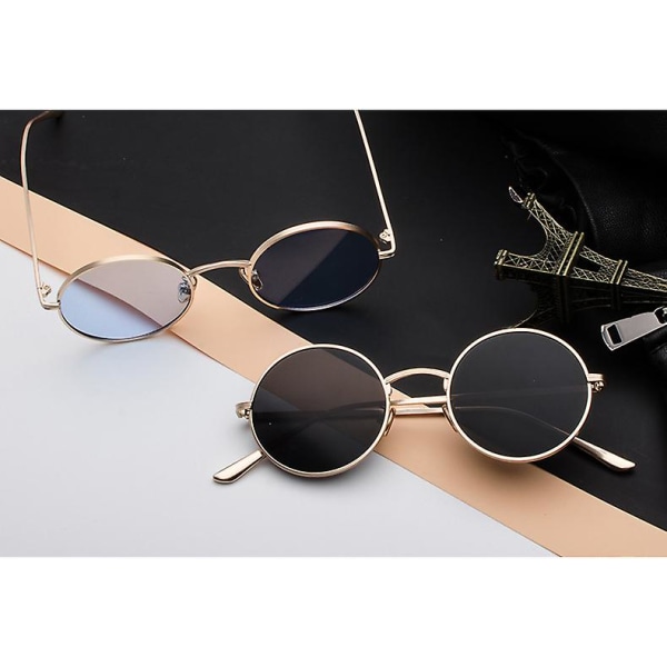 Svart innfatning med svart og grå stykker-klassiske polariserte solbriller menn og kvinner Rund retro vintage metallinnfatning Lennon unisex med Uv400-beskyttelse