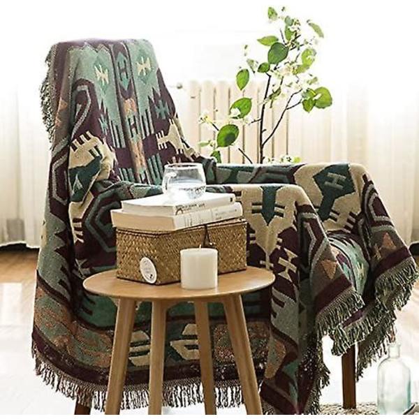 Dekorativ Bomullsfilt Vävd Soffa Handduk Bomull Varm Överdrag 130 X 180cm (Bohemisk Stil)