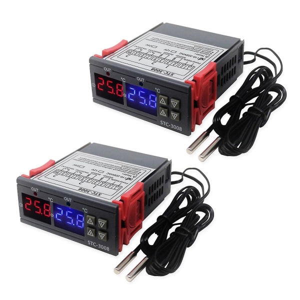 2x Stc-3008 Dobbel Digital Inkubator Termostat Display Temperaturkontroller 12v