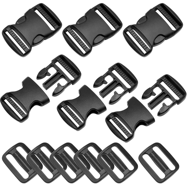 Spännen Klipp Ryggsäcksklämmor Tri-Glide Glidare Sido-utlösande Spännen Ersättningsspännen Klipp för Ryggsäcksreparation, Bagagefästband Husdjur 25mm  6 Sets