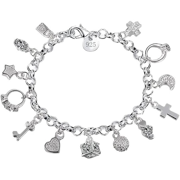 Armband Silver, 925 Sterling Silver Armband Charm Armband Kedja Armband för Flickor Kvinnor 30 * 4CM Silver