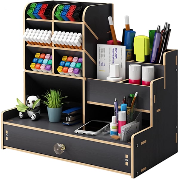 Træ Skrivebordsarrangør, Penneholder til Skrivebord, Kontorartikler Arrangerer, Skrivebordsopbevaring Organizer Caddy (Sort Træ) Cherry Wood