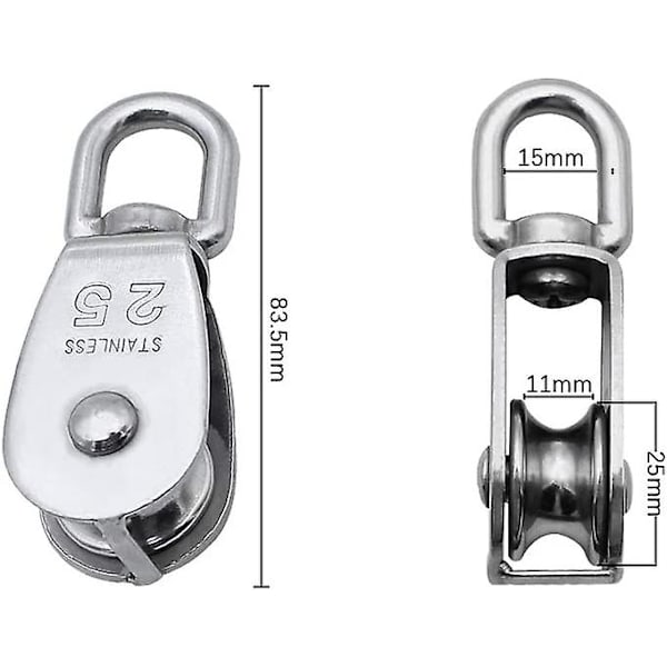 4 stk. M15 og M25 Rustfrit Stål Løftetrisse Enkelt Svingtrisse Rulletrisse Leje Maskin Belastningskapacitet 35kg og 150kg - Sølv