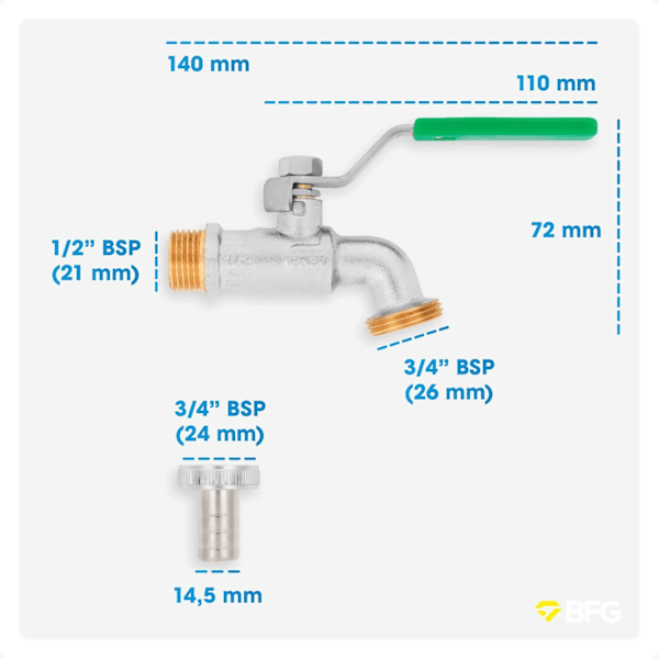 Udendørs hane sæt, 1/2\" BSP indløb x 3/4\" BSP udløb, havehane sæt til haveslange, slangeforbindelse, vandbeholder - nikkelbelagt messinghane, kugle Green