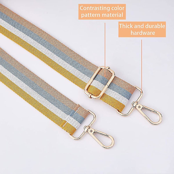 72~130cm Bred Skulderstropp Stripe Mønster Justerbar Canvas Veskestropp Gul