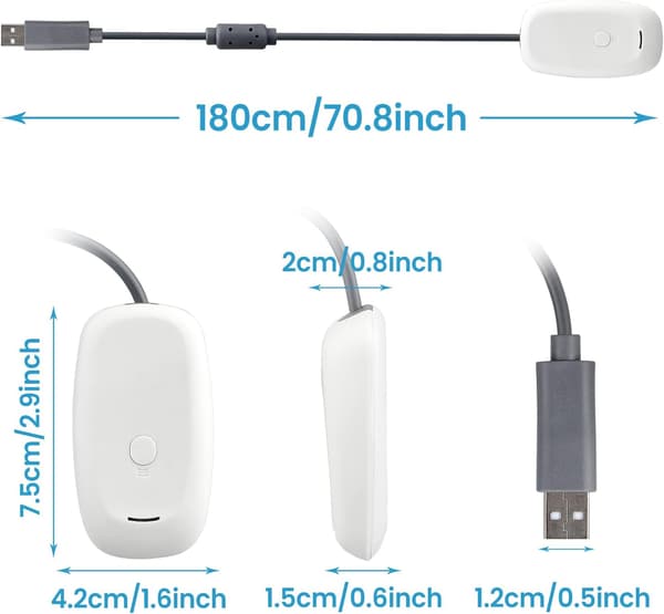 USB trådløs kontroller PC bærbar mottaker for Microsoft Xbox 360 Slim Windows videospill farge hvit