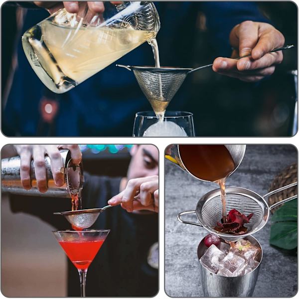Cocktailsi, 2-pak rustfrit stål cocktailsil, tesil, bar cocktailsil filtreringsværktøj (23x8,5) Silver