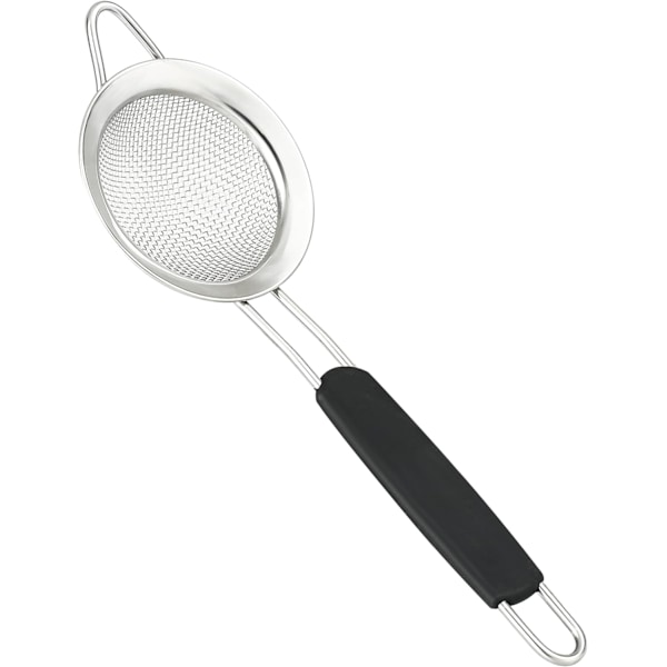Sort Sigte og Si-sæt - Metal Sigte Rustfrit Stål, Finmasket Si Køkkensi, Finmasket Si, Madlavning, Melsi til Bagning - Rus Silver 8 cm with Rubber Handle