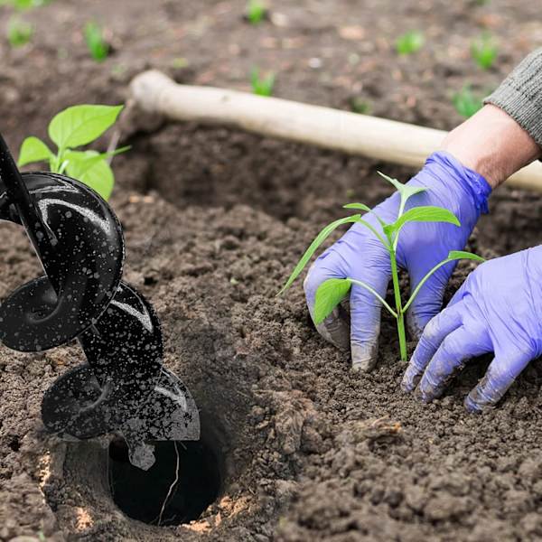 Hagehullgraver Auger for Planting av Løk og Frøplanter, Løkplante Auger, Heavy Duty Hage Forleng Spiral Auger Borbitt, Solid Sjakt Plante Auger 4x42cm