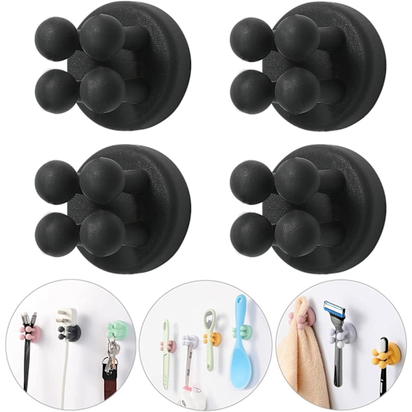 Silikon tannbørsteholdere 6 stk multifunksjonskrok barberhøvelholder vanntett selvklebende veggmontert enkel krok for vegg eller glass for oppheng Black 4pcs