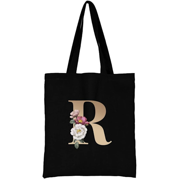 26 bokstäver tryckt canvas återanvändbara matkassar, hopfällbar casual resehandväska, axel strand tote väskor, shopper väska miljövänlig superstark tvättbar Gold R