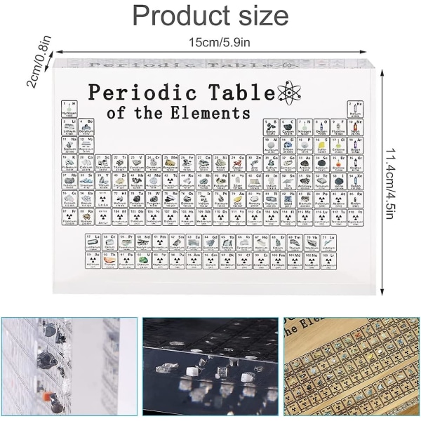 1 st genomskinlig periodisk tabell display med kemiska element inuti Akryl periodiska bordsdekorationer Hem skrivbordsdekoration för elev lärare Barn Schoo