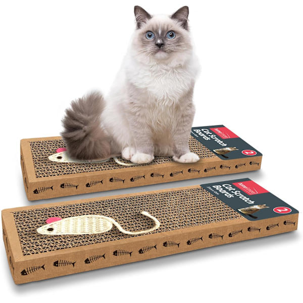 2-pack Kattklösbräda | 37 x 12cm | Vändbar Kattklösbräda i Kartong för Innekatter, Små & Stora | Kattklösmatta