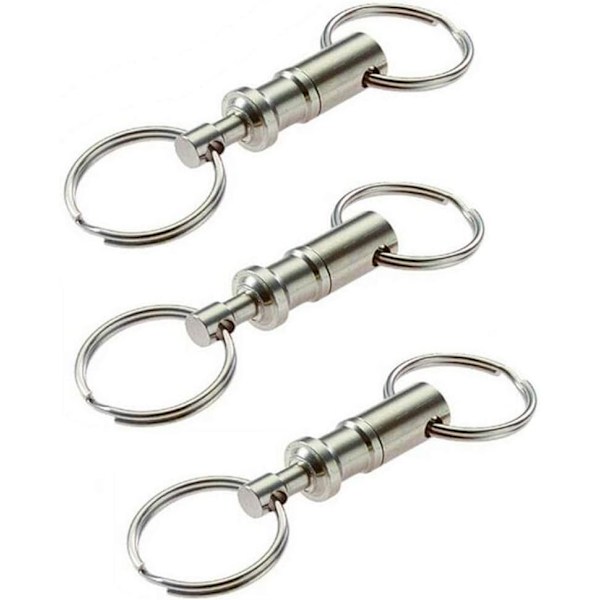 Aftagelige Pull Apart Sølv Nøgleringe Nøglekæder-Heavy Duty Dual Key Ring Pull Apart Snap Lock Holder med Split Ringe (3 Pakke)