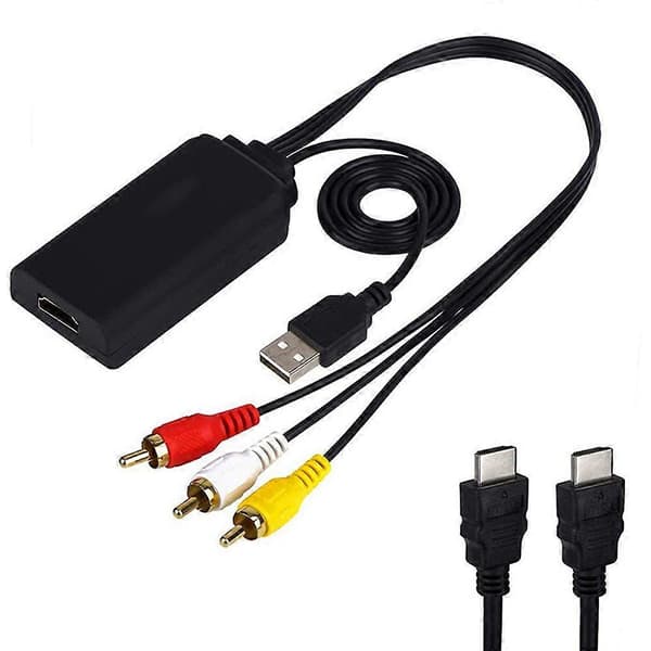 HDMI til RCA-kabel, HDMI til RCA-konverter, AV 3RCA CVBS komposit til 1080P HDMI lyd-videoadapter understøtter NTSC