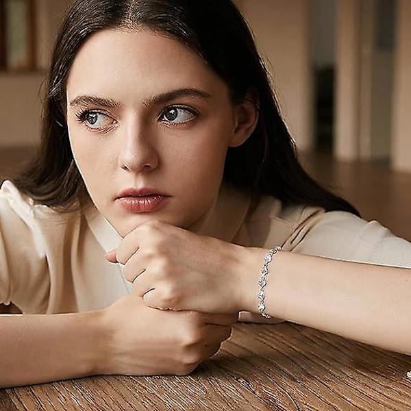 Sølv Armbånd Til Kvinder, 925 Sterling Sølv Hjerte Armbånd, Venskab Krystal Armbånd Med Zirkonia, Justerbare Armbånd Til Kvinder, Mors Da