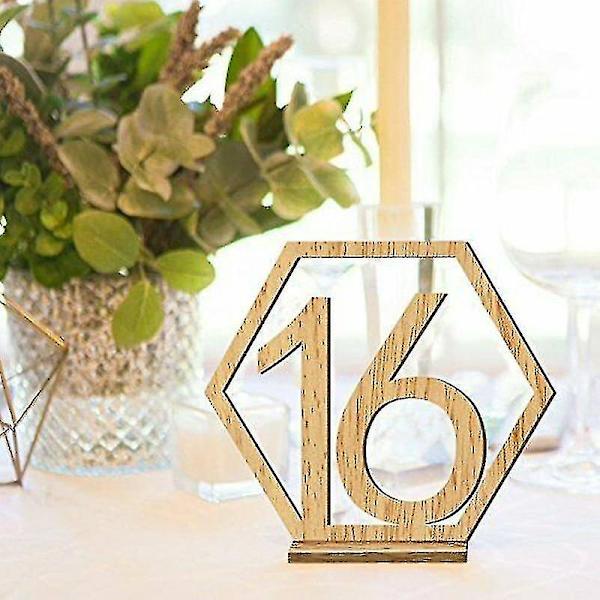 1-20 Træ Bryllup Bordnumre Hexagon Form Med Holder Base Catering Dcor