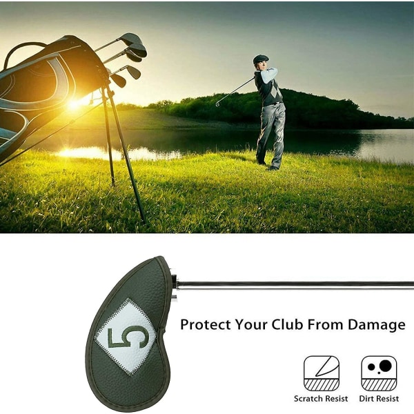 Golfklubbdeksler Jernhodedeksel Beskyttelsesdeksel Luksus Pu-skinn 12-pakning, Golfkølledeksler Hodedekselsett med enkelt nummer For menn kvinner