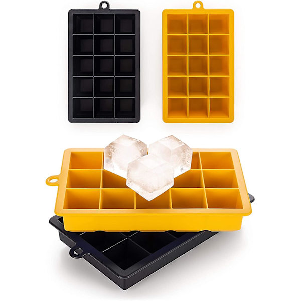 Bakker med 15 isterninger eller 30 isterninger - Silikone isterningbakke - BPA-fri - Sort/gul