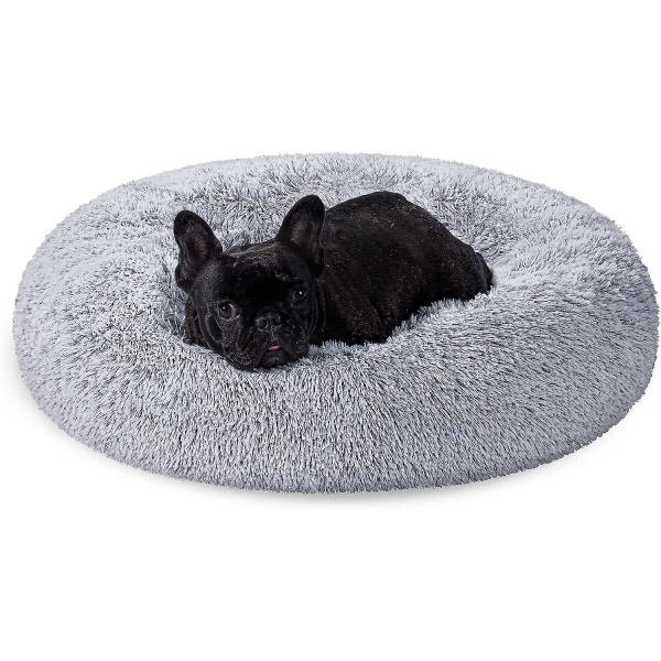 Koiransänky, Donut-kissansänky, Pörröinen, rauhoittava lemmikkisänky, jossa irrotettava, pestävä cover, pehmeä pitkä pehmo, 50 cm, harmaa