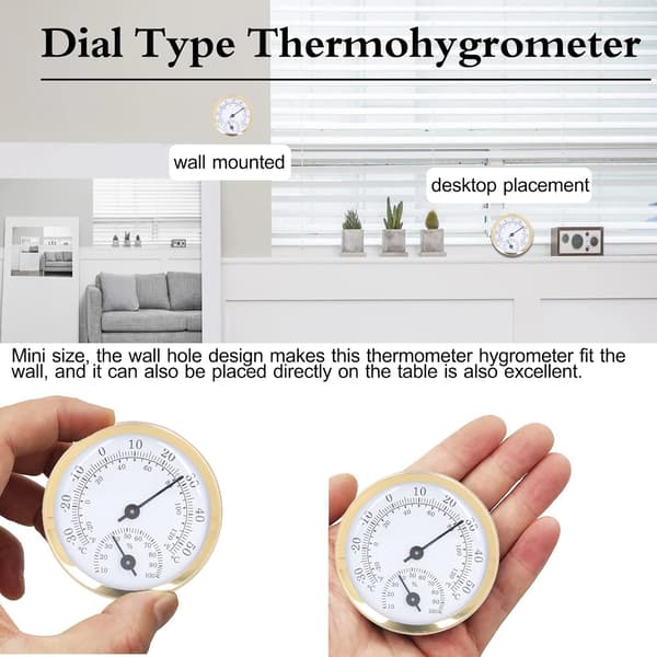 Termohygrometer 2,28 tommer urskive termometer og hygrometer Væg-/bordplade indendørs termometer Mini hygrometer til drivhuse biler