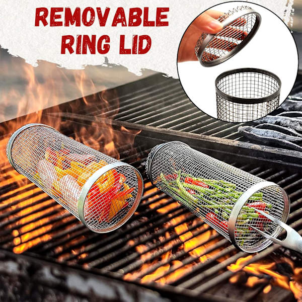 Rullende BBQ Grillkurv, Bærbar bbq Grønnsaksgrillkurv Utendørs BBQ Tilbehør BBQ Grill Rund Grillrist for Grønnsaker, Fransk F 21cm