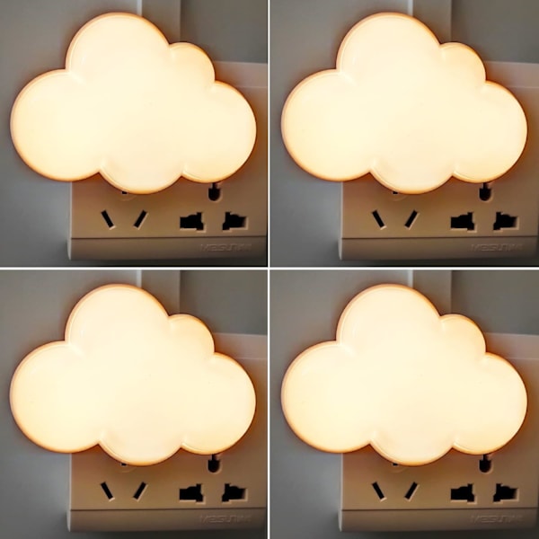 4-pakks Sensor LED nattlys, stikkontaktlampe, sky nattlys, mini søte nattlys for voksne og barn, nattlys, hvit White 4 Pack