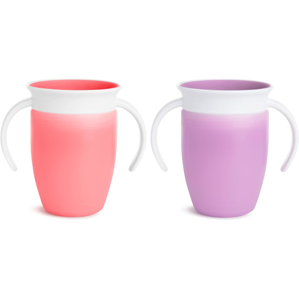 Miracle 360 -imetysmuki, harjoitusmuki taaperoille, BPA-vapaa vauva- ja taaperomuki kahvoilla, vuotamaton muki, astianpesukoneessa pestävä vauvamuki, vuotamaton lapsille Pink/Purple