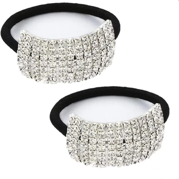 2-pak rhinsten hårelastikker, elastiske krystal hårbånd, glitter hårspænder, hårsnor