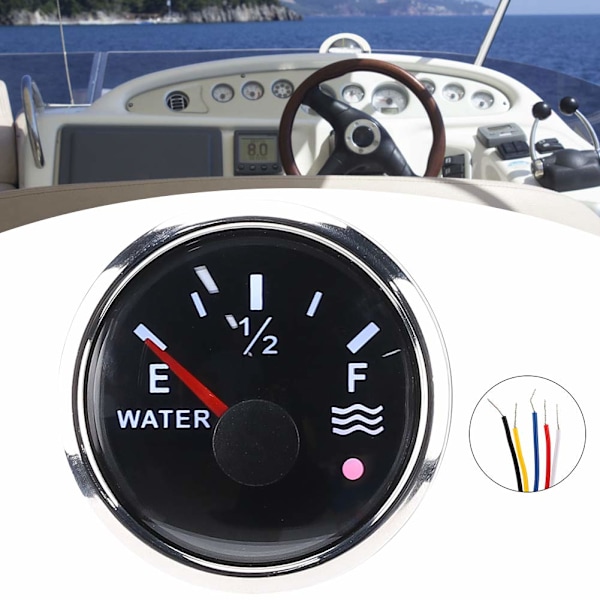 Vandstandsmåler, 52mm/2 tommer Vandstandssensor 9‑30V DC Smart Alarm til Marinebåd RV 0‑190ohm Europæisk Sensor (Sort) Vandvæske Niveau Måler