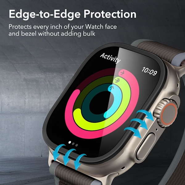 Skärmskydd för Apple Watch Ultra 2/1 49mm (2023/2022, 49 mm), Militärt Skydd, Härdat Glasskydd med Rostfritt Stål itanium & Black