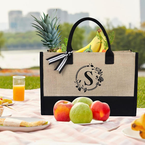 Initial Jute/Canvas Tote Bag, Personlig Gavepose, Velegnet til Bryllup, Fødselsdag, Strand, Ferie, er en God Gave til Kvinder, Mor, Lærere, Venner