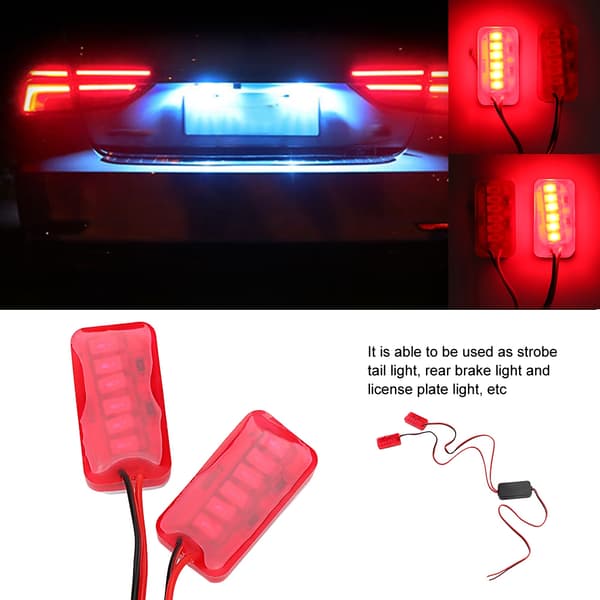Par 12V Motorcykel LED Baglygte Blinkende Strobe Advarsel Nummerpladelys (Rød)