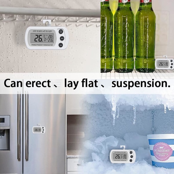 Vanntett kjøleskap Kjøleskap termometer, digitalt fryserom termometer, opptaksfunksjon stor lcd-skjerm