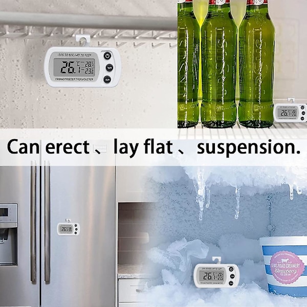 Vanntett Kjøleskaps- og Frysertermometer, Digital Romtermometer, Opptaksfunksjon Stor LCD-skjerm