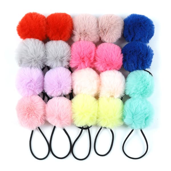 Hårelastikker, 20 stk. elastiske hårbånd med hårbolde, fluffy hestehaler