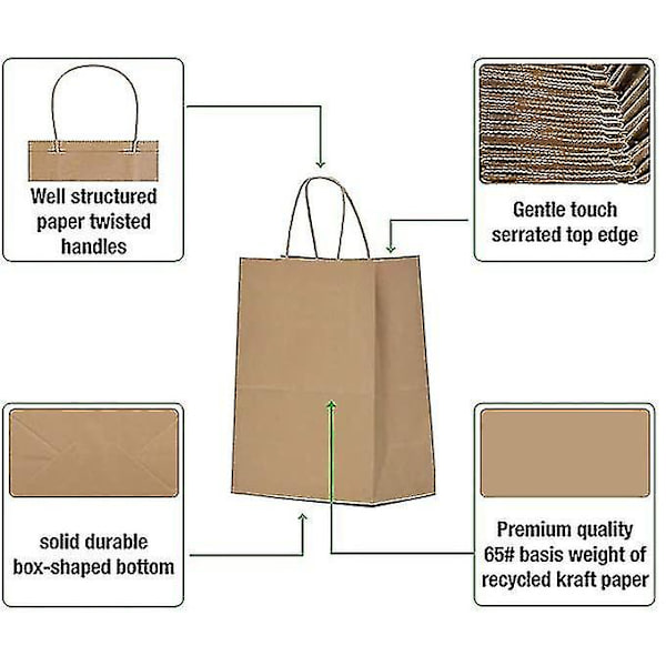 10 stk Kraftpapirposer til indkøb Papirgave med håndtag 27x21x11cm Farve Tilfældig
