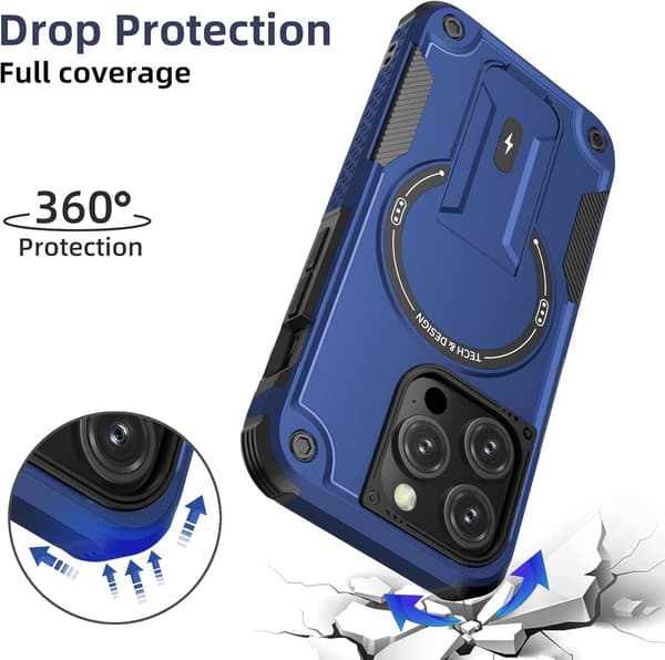 Magnetisk iPhone-deksel med stativ, MagSafe-kompatibelt, robust innebygd stativ, støtsikkert med militærgradert fallbeskyttelse for iPhone Blå Blue iPhone 14 Pro Max