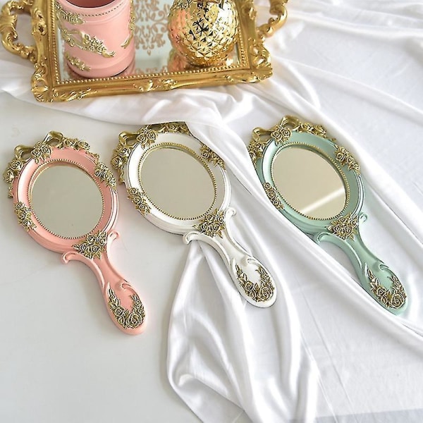 Sød Vintage Håndspejl Makeup Sminke Spejl Håndholdt Kosmetik Spejl Med Håndtag Til Gaver Pink