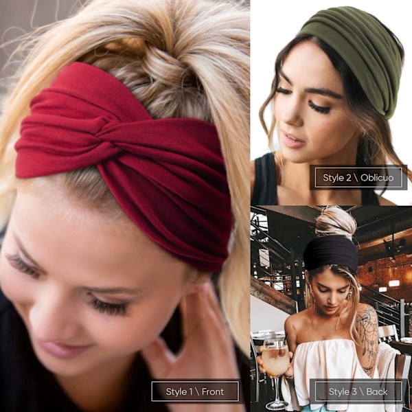 6-pak Brede Hårbøjler til Kvinder Ekstra Stor Turban Hårbøjle Boho Hår Wrap Elastiske Hårbånd Hår Snoet Knude Hårtilbehør