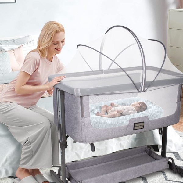 Babysängsspjälsäng Samsovningsmyggnät Skydd för Resesäng Spjälsäng Sängsida Sovplats, Insekt Kattsäkert Nät Dragkedja Myggnät för Babysäng Samsovning Bassinet Coverwhite