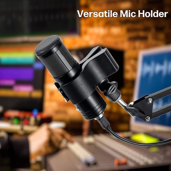 4 st mångsidig mikrofonklämma, justerbar mikrofonhållarklämma för mikrofoner med ytterdiameter mellan 32 mm och 60 mm, med 5/8" till 3/8" skruvadapter