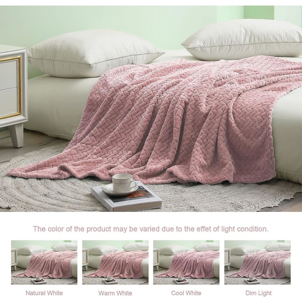 Flannel-tæppe, 127x178 cm Sofatæppe, blødt jacquardvævet blade Mønstertæppe til sofa, lyserødt tæppe