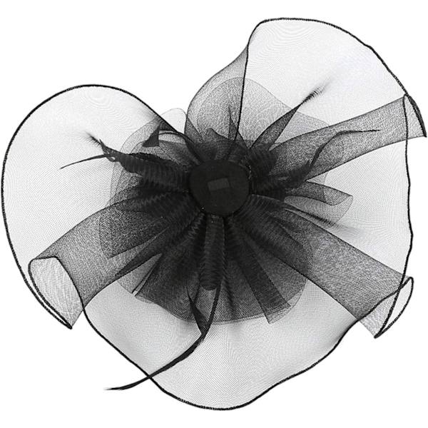Fascinator Hat for Women Girl Flower Mesh Veil Elegant Feather Headband Retro Cocktail Tea Bridal Shower Hair Clips Pillbox Hat Tea Party Wedding He Black ML